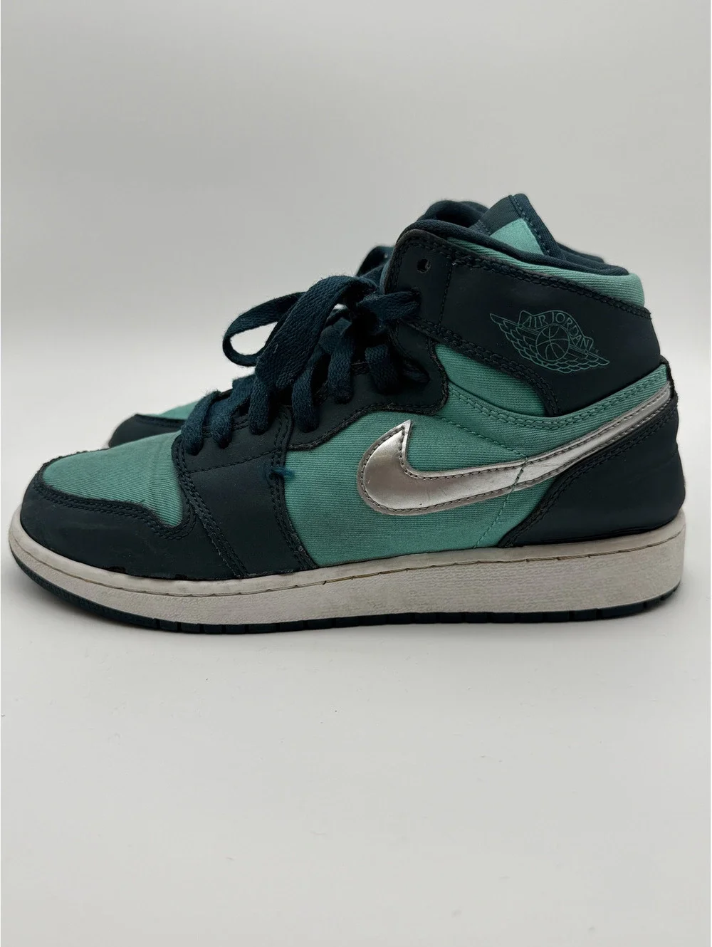 Nike Air Jordan 1 Mid Teal and Black Sneakers, Youth Size 6